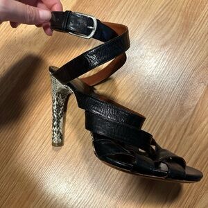dries van noten 41 Brown Black Leather Snake Wrap Around Strappy High Heels